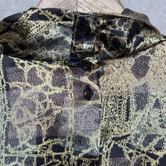 Nicola Blouse 14 Abstract Print Gold Black Glam Vintage Statement Classic - Picture 2 of 8